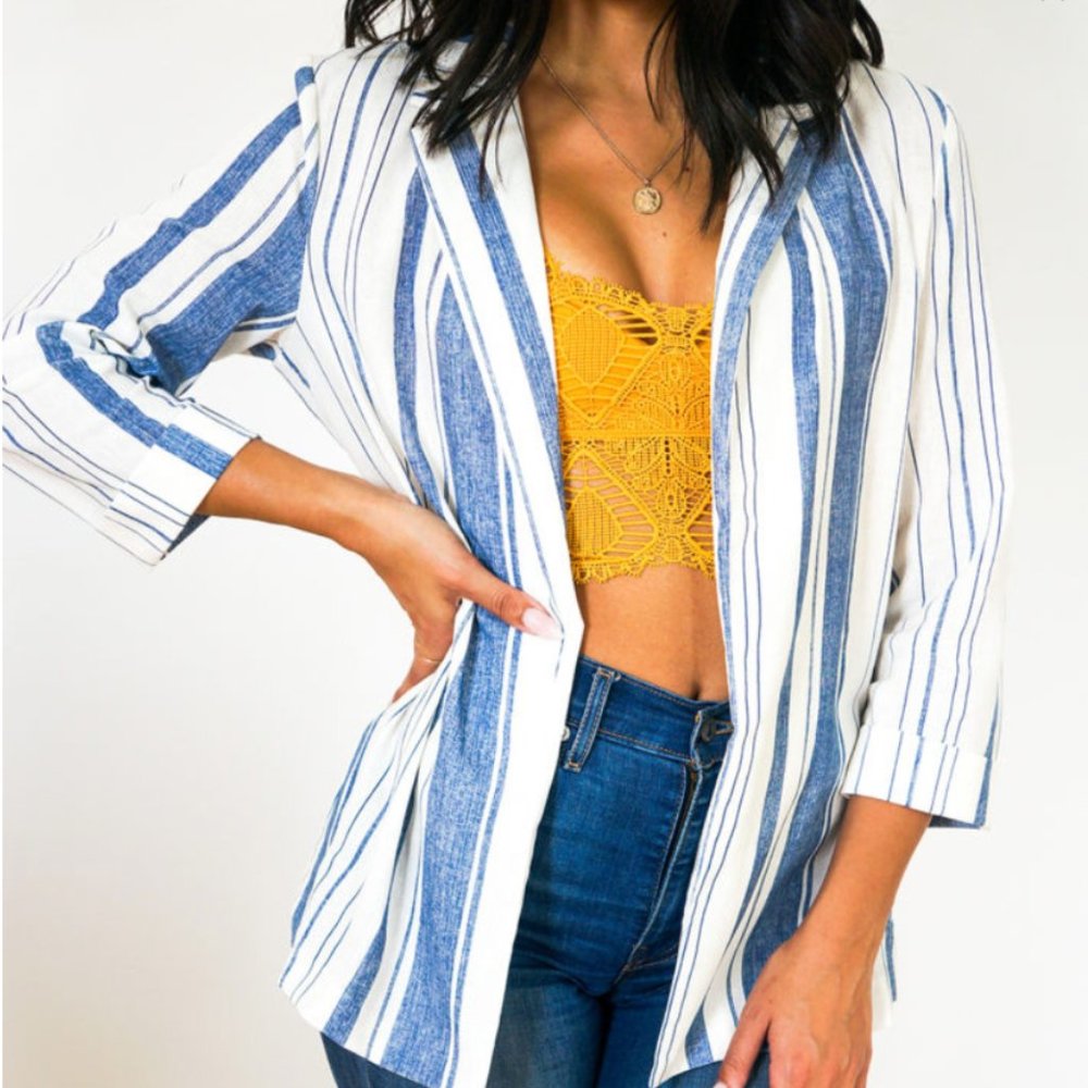 NWT Shawl Collar Striped Linen Blazer - Picture 4 of 9